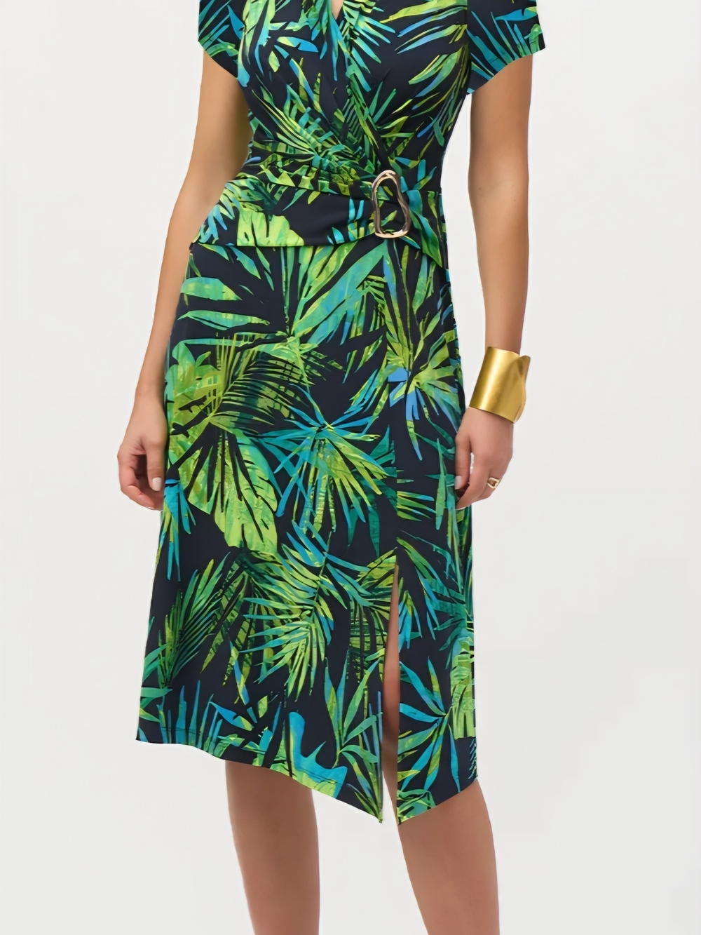 Joseph Ribkoff Navy Dress with Green & Teal Palm Print